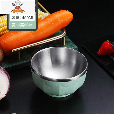 碗碟套装家用单个304不锈钢餐具套装儿童饭碗盘汤面碗筷勺子组合 敬平 北欧绿小号[450ml]