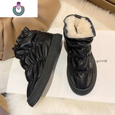 FISHBASKET雪地靴女2020冬季新款网红百搭厚底时尚保暖鞋短筒加绒加厚棉鞋潮靴子