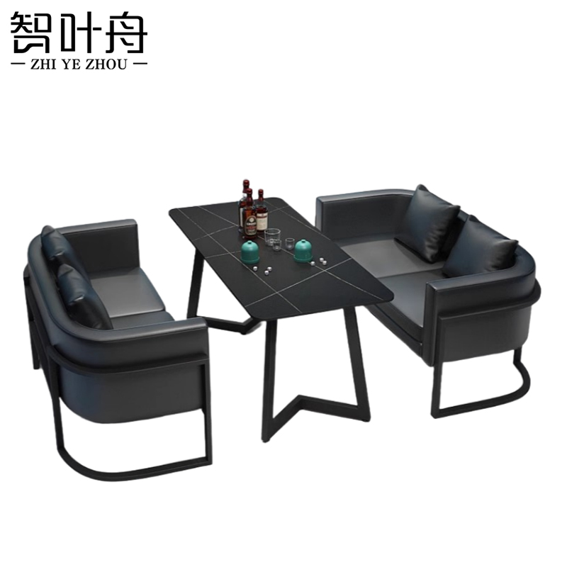 智叶舟洽谈沙发组合双人位*2+茶几套