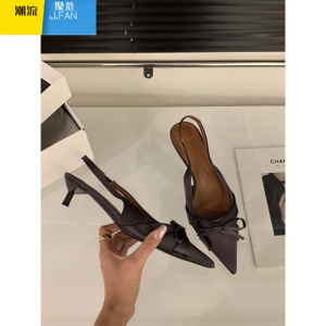 聚范法式细跟高跟鞋包头凉鞋女鞋子2024新款夏季气质名媛黑色尖头单鞋