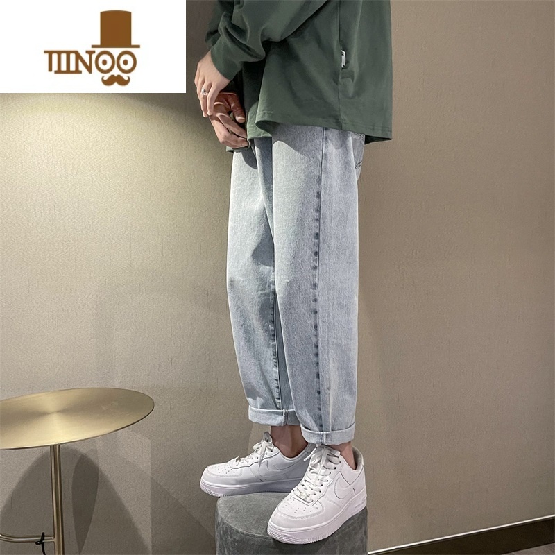 YANXU牛仔裤男士夏季潮流潮牌宽松薄款高街夏天九分裤男生休闲直筒裤子