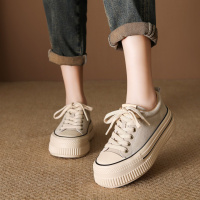 头层牛皮秋季女板鞋新款厚底超软系带低帮鞋女百搭真皮休闲鞋