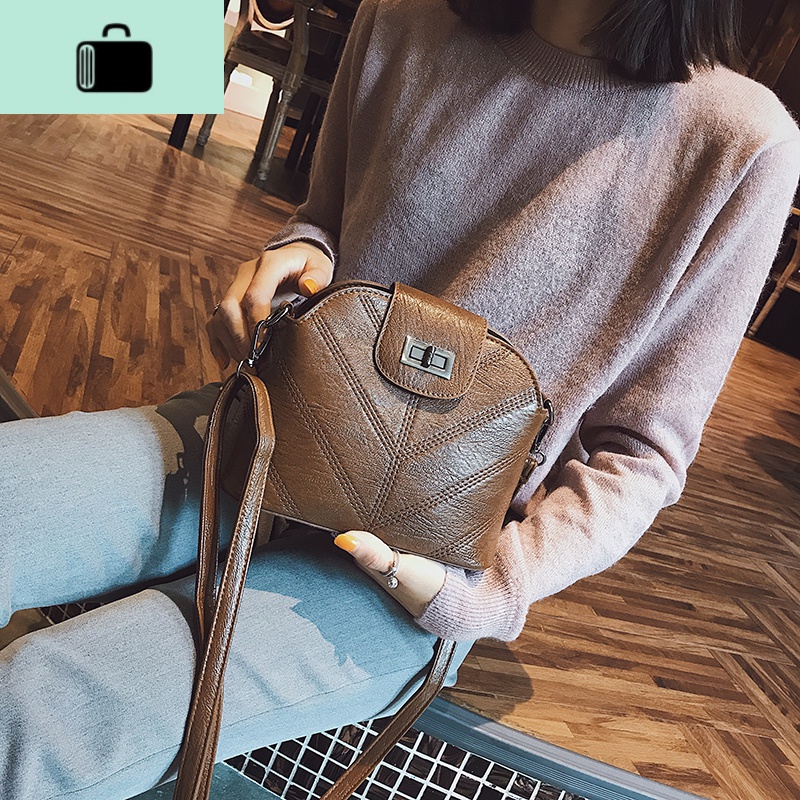 上新小包包女2020秋季新款韩版潮锁扣贝壳包百搭单肩包绣线斜挎包NEW LAKE女斜挎包