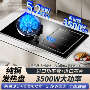 新飞电气两用一体燃气灶 台嵌两用九腔气电灶 一电一气电磁炉3500W钢化玻璃煤气灶天然气(左气右电)A028