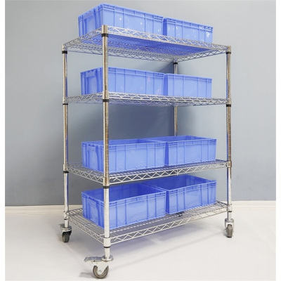 易企采 长907宽355高1500MM四层无框 镀铬金属层架仓储防静电货架带轮可移动货架多层物料置物架