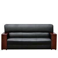 锦北 办公沙发办公室洽谈沙发组合商务接待会客沙发 头层黑牛皮三人位