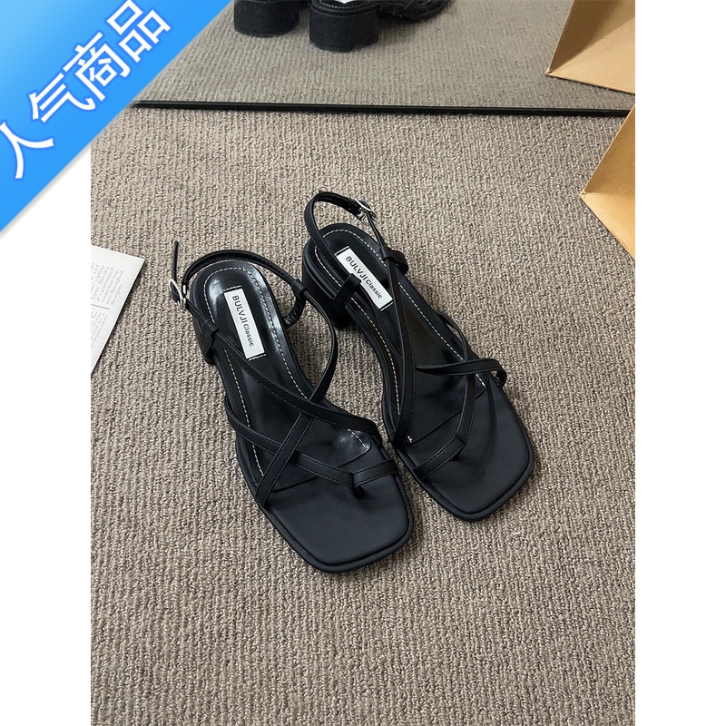 SUNTEK法式交叉细带套趾凉鞋女鞋子2023年夏季新款设计感小众低跟罗马鞋