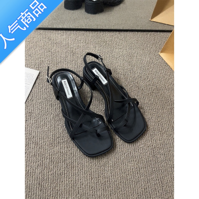 SUNTEK法式交叉细带套趾凉鞋女鞋子2023年夏季新款设计感小众低跟罗马鞋