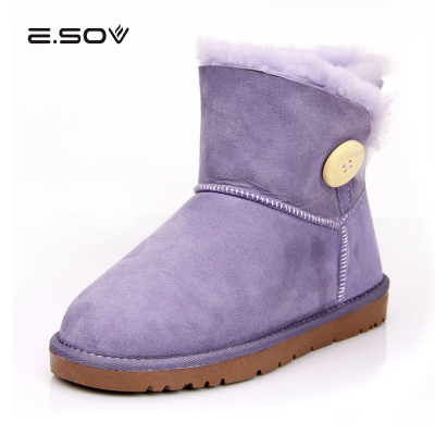 艾索维（E.SOV）真皮保暖短靴羊皮毛一体雪地靴女