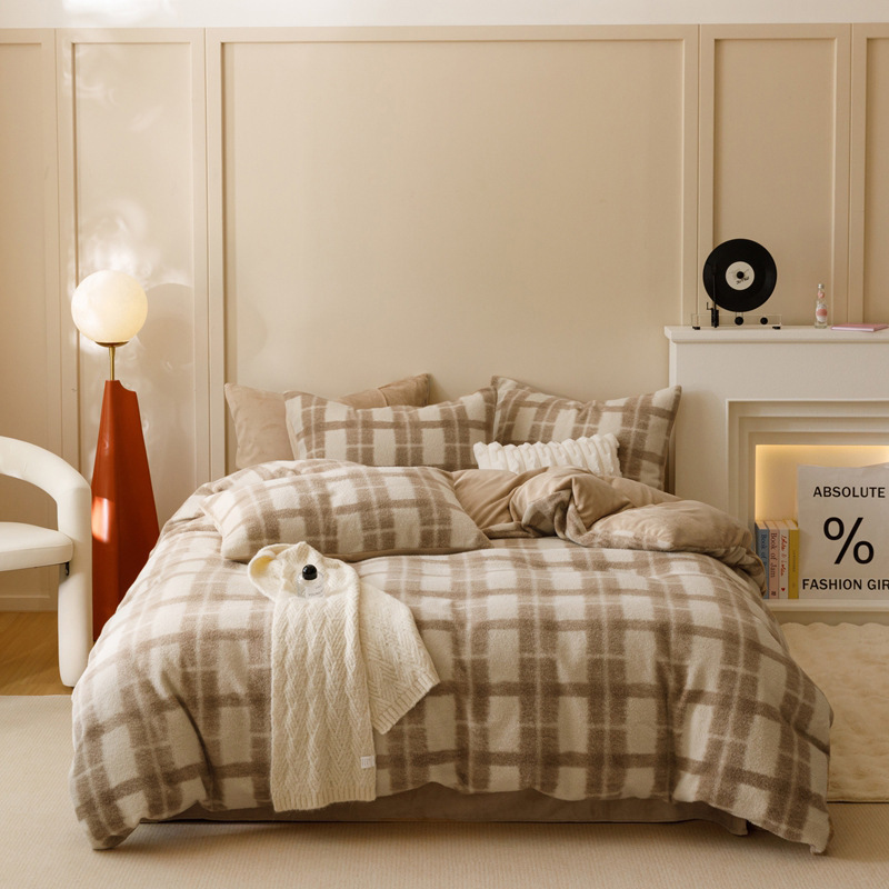 秋冬简约羊绒牛奶绒四件套加厚床上用品床单被套三件套南通家纺