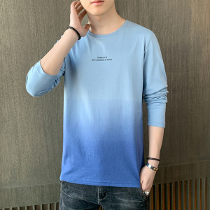 秋冬季休闲男士长袖T恤韩版潮牌渐色纯棉打底衫圆领衣服