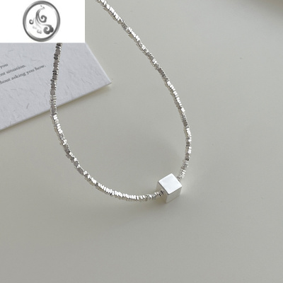 JiMis925通体银银碎银子小方块项链锁骨链颈链短款轻奢百搭2023年新款