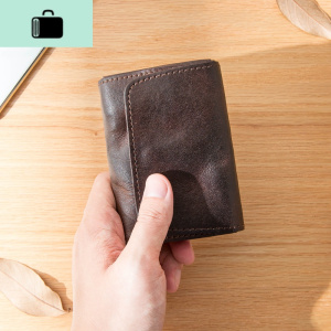 复古疯马皮手工皮卡包男女迷你小零钱包头层牛皮超薄驾驶证卡套NEW LAKE 深棕色头层牛皮 深棕色头层牛皮