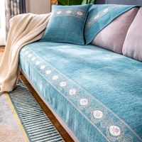 家柏饰(CORATED)北欧四季通用沙发垫防滑简约全包萬能沙发套罩布艺沙发巾沙发盖布 花海蓝 90*90cm