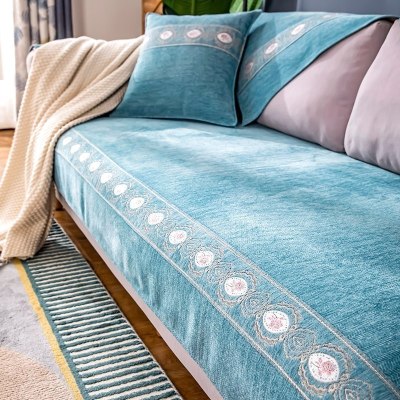 家柏饰(CORATED)北欧四季通用沙发垫防滑简约全包萬能沙发套罩布艺沙发巾沙发盖布 花海蓝 90*90cm