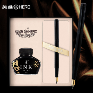 英雄(HERO) 钢笔 738自信都市圆纹铱金笔 黑色/流光灰礼盒套装 磨砂黑礼盒