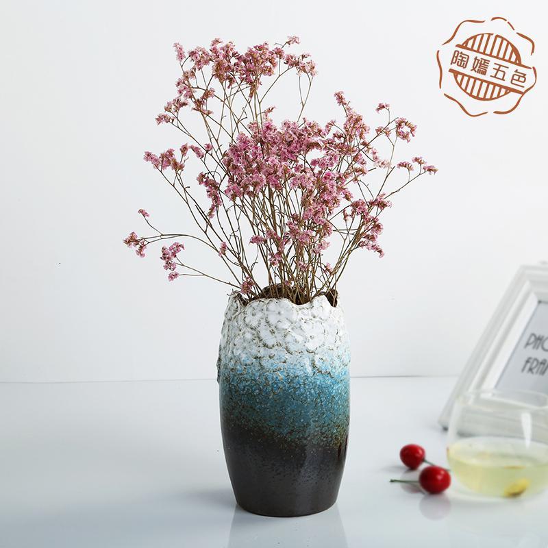 复古粗陶陶瓷花瓶绿萝水培花器干花花插客厅酒店陶艺软装饰品摆件
