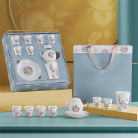 苏氏陶瓷(SUSHI CERAMICS)功夫茶具套装国潮五福捧寿手绘描金文创礼品茶壶款礼盒套装