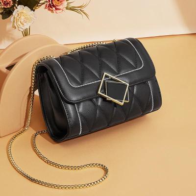 马克华菲牛皮经典菱格链条女包时尚几何锁扣单肩包斜挎包包女黑色