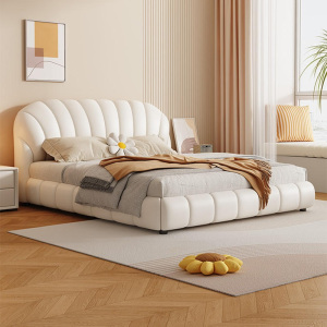 欧梵森法式奶油风新款真皮床简约现代双人床主卧大床软靠包婚床 单床【多色可选拍下备注】 1.5米*2米框架结构