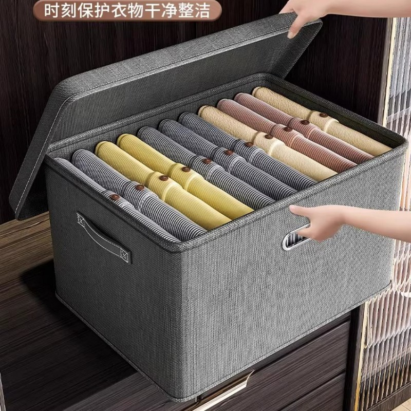 企采严选 布艺收纳箱大容量超大折叠黑色[优质棉麻/超大容量/防尘防潮]-小号-[32*24*18cm]加固加厚