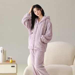 花花公子珊瑚绒睡衣女士秋冬保暖家居服套装加绒加厚外穿2025新款