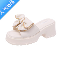 SUNTEK凉拖鞋女夏外穿时尚2023新款百搭松糕厚底增高蝴蝶结女士坡跟拖鞋