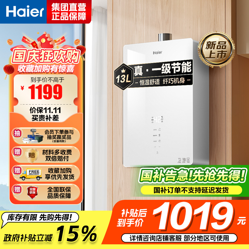 海尔(Haier)燃气热水器天然气水伺服恒温家用APP智能节能省气WM5 以旧换新 13L [WM5C]加量不加价