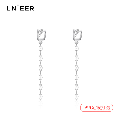 999纯银玫瑰流苏耳环女耳线纯银耳扣耳坠银耳饰耳钉2025年新款送女朋友老婆情人节七夕生日礼物