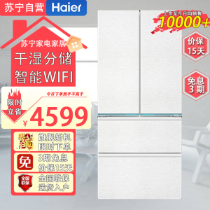 海尔(Haier)BCD-485WGHFD1BWLU1 485L超薄嵌入式全空间保鲜法式四开门干湿分储风冷无霜冰箱