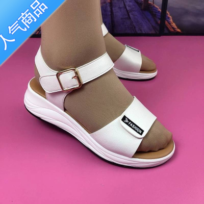 SUNTEK夏季新款凉鞋女软底软皮女士舒适百搭防滑平底一字扣带中年妈妈鞋