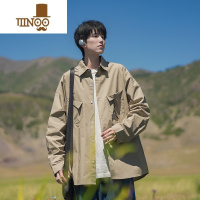 YANXU卡其色衬衫男长袖日系潮牌痞帅青少年休闲宽松工装衬衣外套