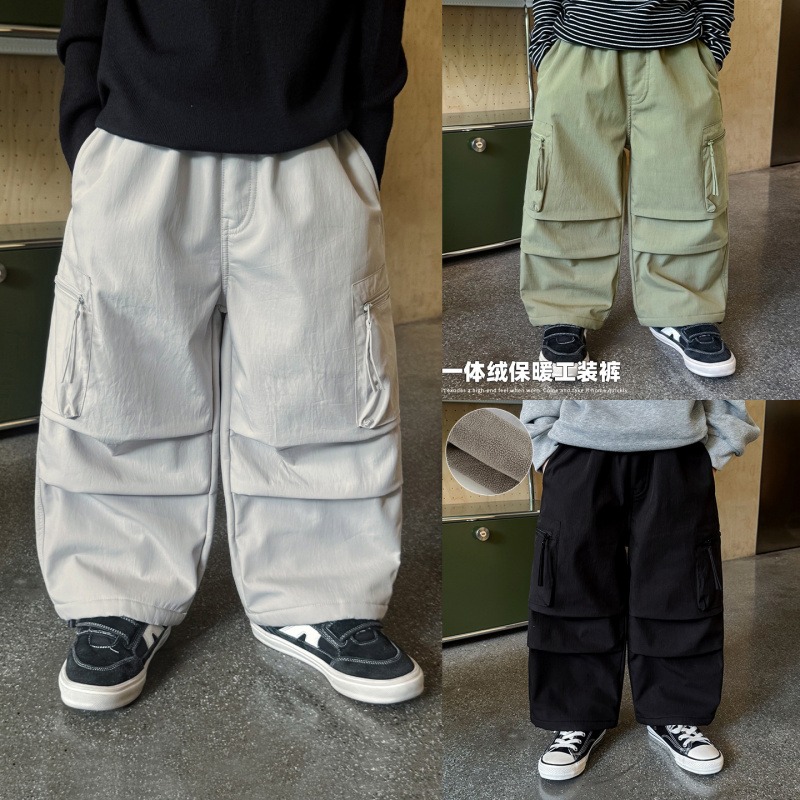 童酷男童冬季新款时尚打杆宝宝长裤一体绒保暖百搭儿童工装裤