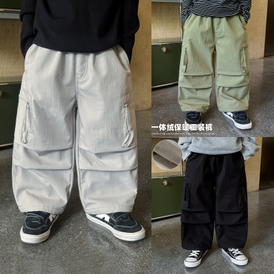 童酷男童冬季新款时尚打杆宝宝长裤一体绒保暖百搭儿童工装裤