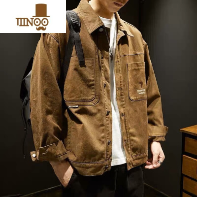 YANXU美式高端复古印花牛仔夹克男潮牌痞帅男士宽松百搭工装外套