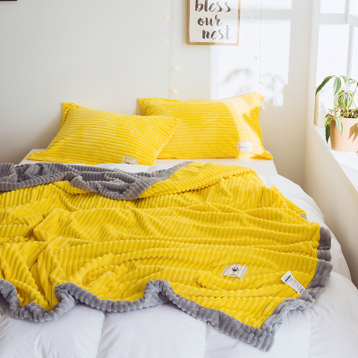 双层牛奶绒毛毯被子加厚冬季保暖珊瑚绒毯子法兰绒垫床单铺床午睡米黄180cmX195cm