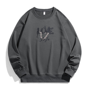 男装秋季新款长袖卫衣男韩版潮牌腰果花印花套头圆领卫衣男士大码