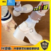 聚范白色粗跟高跟小皮鞋女2024新款厚底增高法式复古玛丽珍女鞋子