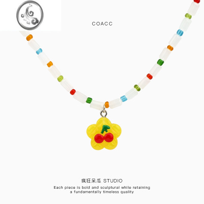 JiMiCOACC|夏天亮黄色显白项链樱桃花朵吊坠颈链甜美少女风锁骨链女