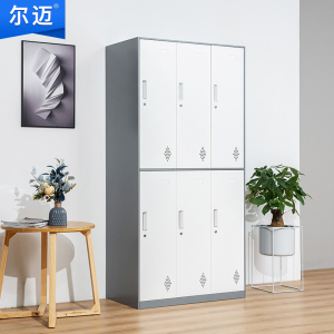 尔迈 薄边更衣柜拆装铁皮柜储物柜员工柜寄存柜存包柜鞋柜宿舍行李柜 灰白套色六门更衣柜