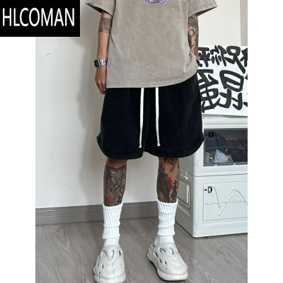HLCOMANins嘻哈高街复古做旧直筒抽绳运动短裤男 夏季宽松痞帅五分裤卫裤
