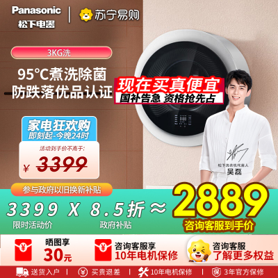 松下壁挂式滚筒洗衣机XQG30-A500W