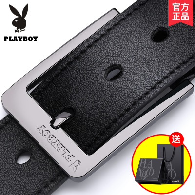 花花公子男士真皮皮带年轻人休闲针扣腰带学生潮流简约牛皮裤带纯