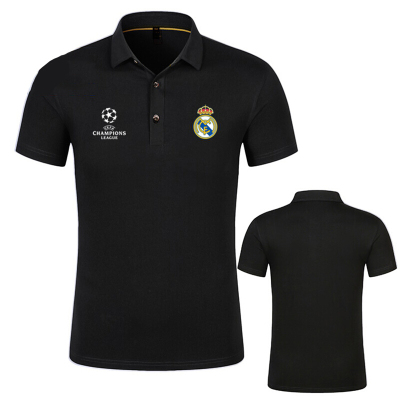 珂卡慕(KEKAMU)新款皇马马德里欧冠短袖POLO衫足球运动纪念翻领T恤皇马POLO-黑直筒款S