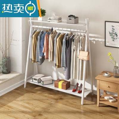 敬平室内落地挂衣架北欧衣帽架卧室简约多功能收纳架家用单杆式晾衣架 加粗长100*高180 双板 白色