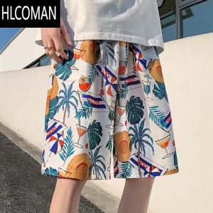 HLCOMAN潮流沙滩裤男夏季薄款花短裤休闲五分裤宽松可下水游泳速干大裤衩