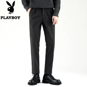 花花公子420克毛呢西裤男秋冬款加厚保暖商务休闲重磅西装长裤子
