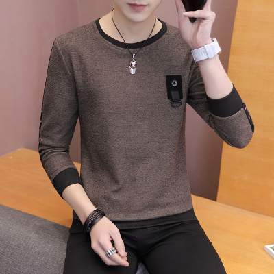 歌爱妮男士T恤长袖韩版潮流圆领打底衫上衣2019秋季新款卫衣百搭男衣服