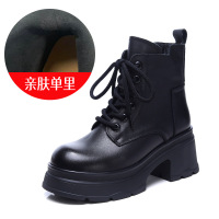 头层牛皮马丁靴女冬季新款厚底粗跟复古英伦风真皮加绒短靴