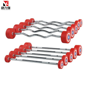 康力强一体式固定包胶小杠铃圆头不松动1.2米直杆曲杆二头肌跳操举重配套器材PU固定式小杠铃